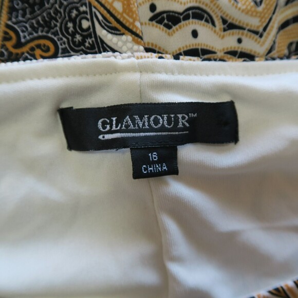 GLAMOUR Floral Dress Sz 16 Midi Abstract Lace Details Knee Modest Brown Stretch - Picture 7 of 10